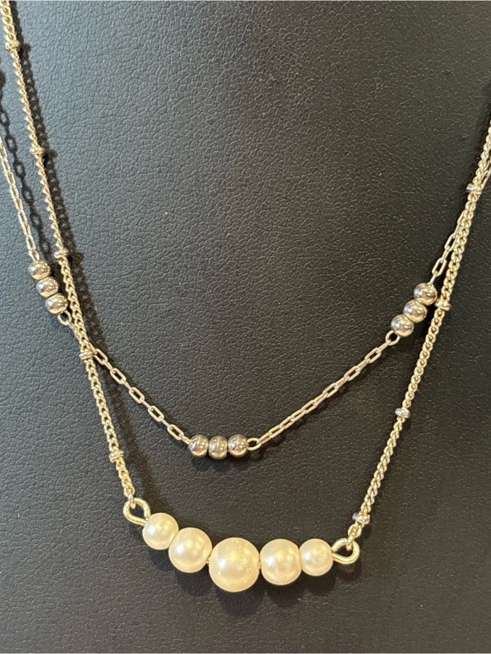 Vintage J. Crew Signed Necklace Faux Pearl 2 Chains Multi Strand‎ 19”Dainty